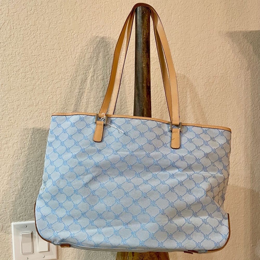 🩵 Ralph Lauren 🩵Light Blue Monogram Tote Bag - Classic & Chic Everyday Carryall
